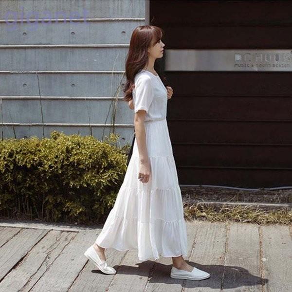 フェミニン白ワンピレディースマキシワンピリゾートフレア大人上品綿ロング海外旅行 Gigxk Duiec673 Giganet 通販 Yahoo ショッピング
