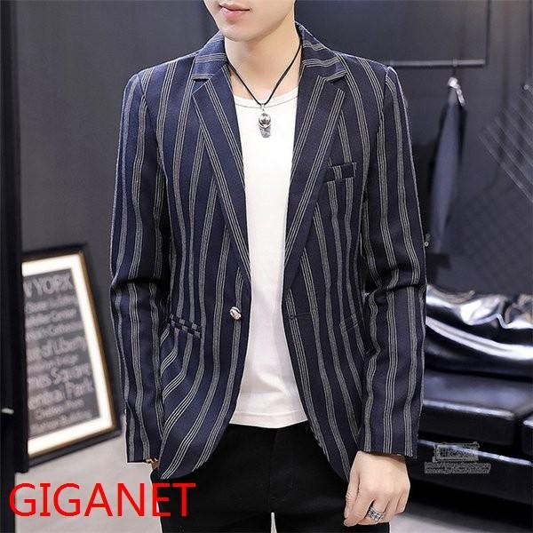 テーラードジャケットメンズストライプ柄ジャケットアウターカジュアルジャケット1ボタン秋新作 Rexgixk Kgcwf657 Giganet 通販 Yahoo ショッピング