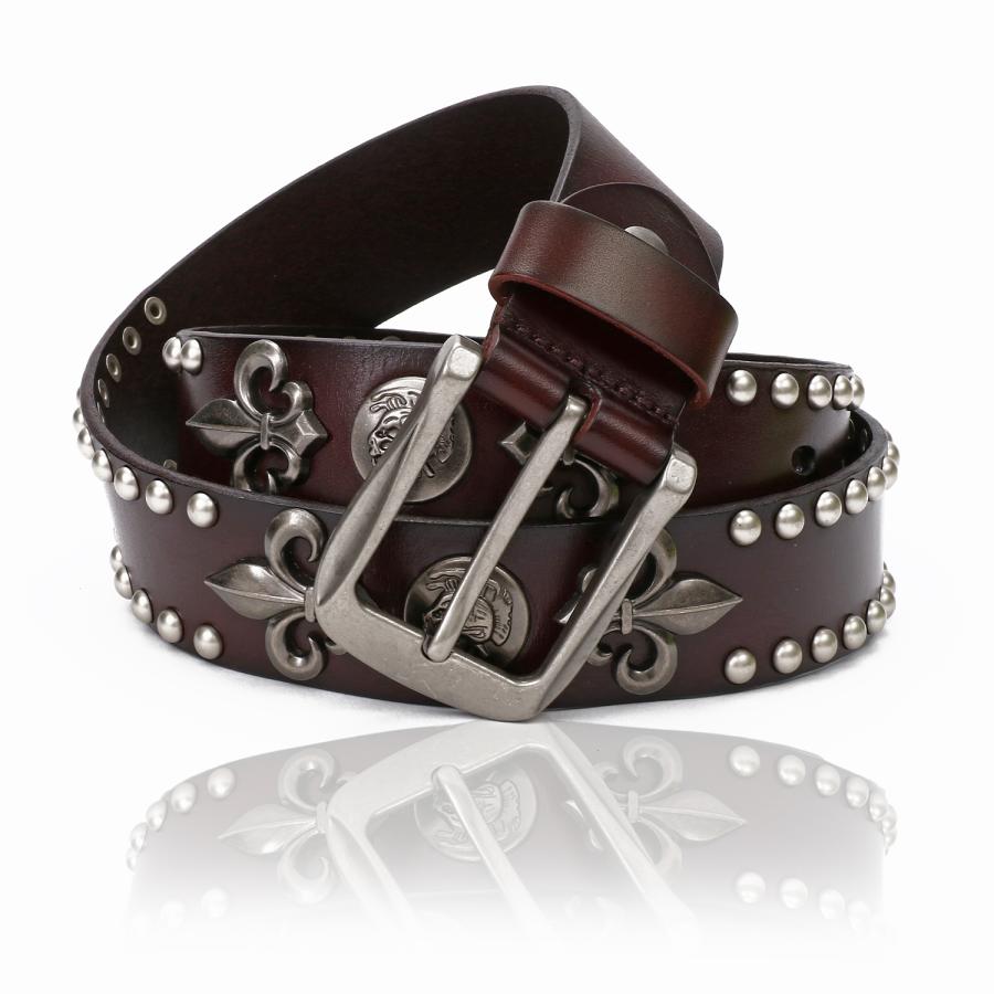 美品　DGスタッズ付きレザーベルト 楽天市場】革ベルト メンズ 本革 レザー リリィスタッズベルト