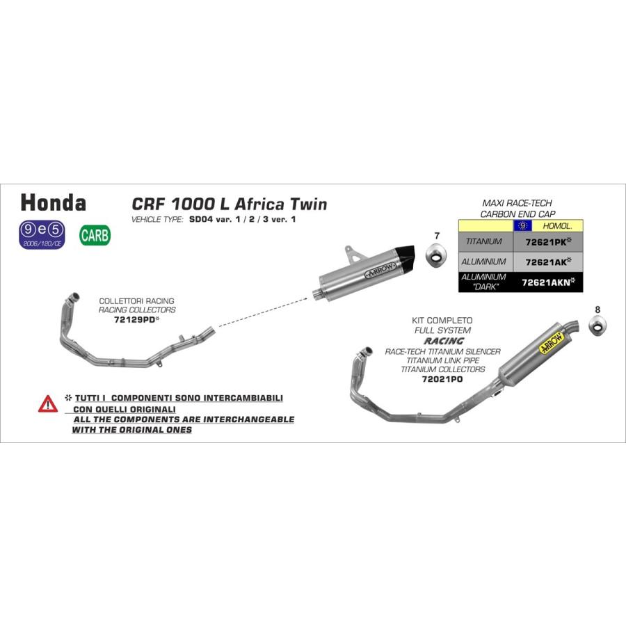 Arrow Africa Twin ADV Sports 18-19 スリップオン Maxi Race-Tech チタン/カーボンエンド 72621PK