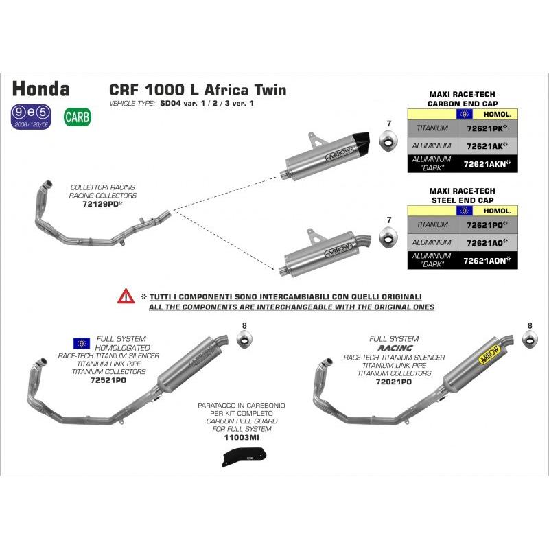Arrow CRF1000L 16-19 フルエキ Maxi Race-Tech チタン/ステンレスエンドキャップ 72621PO+72129PD