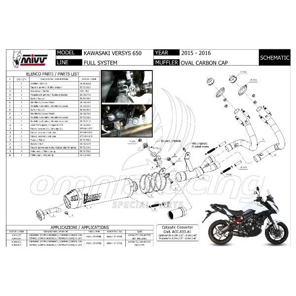 Mivv Versys650 2015-2021 フルシステム OVAL (触媒あり) ステンレス K.041.LX1-ACC.041.A1の画像