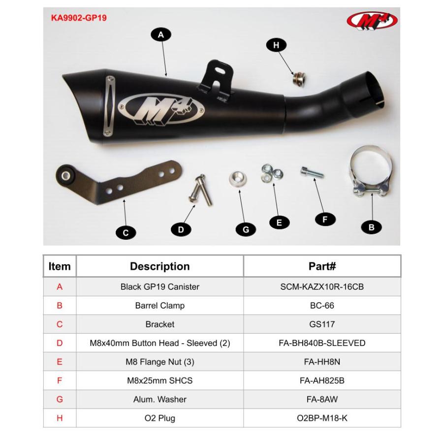 M4 ブラックマフラー M4 Exhaust ZX-10R 2016-2020 スリップオン GP ブラック 純正触媒除去