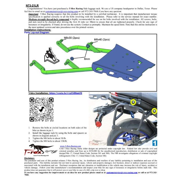 T-Rex Racing MT-09 2021-2023 ラゲッジラック N73-21LuggageRack_3