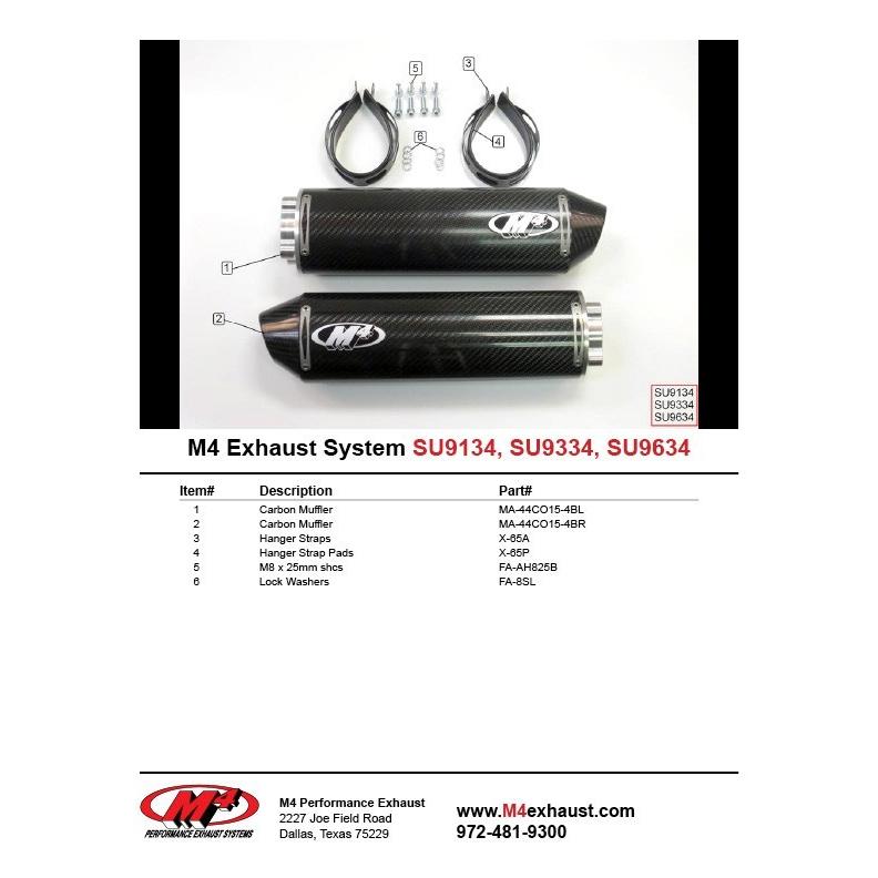 SV1000S 　M4マフラー M4 Exhaust SV1000 2003-2008 デュアルボルトオン カーボン SU9634