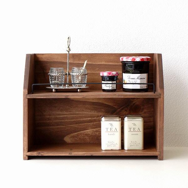 棚 ラック 木製 卓上 収納 スパイスラック 2段 おしゃれ ウッドラック ナチュラル カントリー キッチン 小物