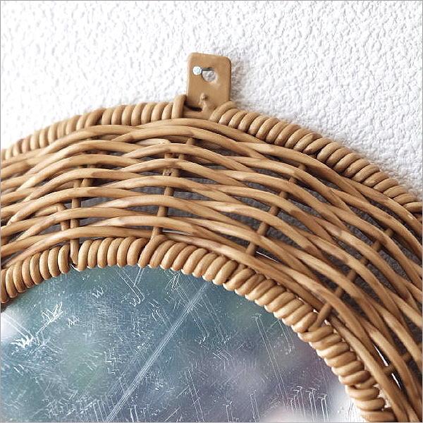 鏡 壁掛けミラー ラタン おしゃれ ラウンドミラー 丸い