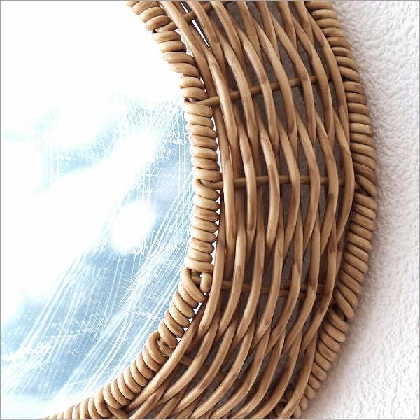 鏡 壁掛けミラー ラタン おしゃれ ラウンドミラー 丸い