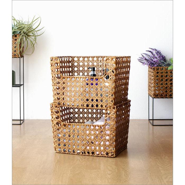 かご カゴ バスケット スタッキング おしゃれ スクエア 編みかご 収納