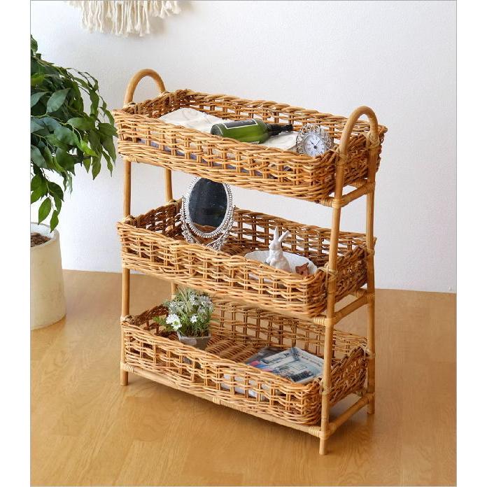 バスケット アラログ 3段 収納 おしゃれ ランドリーラック 天然素材