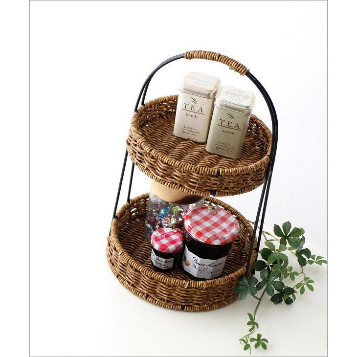 スパイスラック フェイクラタン アイアン 2段 円形 丸 調味料ラック