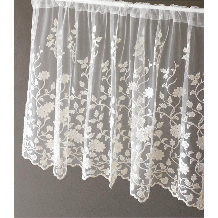 カフェカーテン レース おしゃれ 60cm丈 花柄 刺繍 トイレ 洗面所