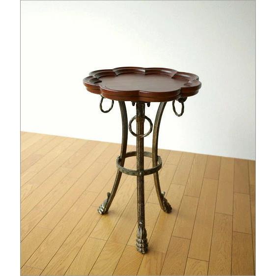 サイドテーブル 木製 おしゃれ アンティーク 花台 コーヒーテーブル カフェテーブル アイアンとウッドのトレイテーブル フラワー｜gigiliving｜08