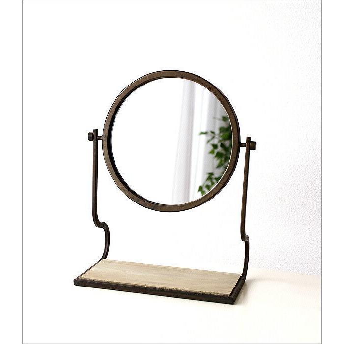 鏡 卓上ミラー スタンドミラー 丸型 おしゃれ 大きめ アンティーク調