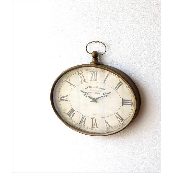 掛け時計 アンティーク ローマ数字 壁掛け 楕円 シャビーシック