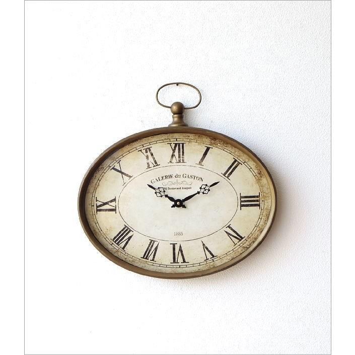 掛け時計 アンティーク ローマ数字 壁掛け 楕円 シャビーシック