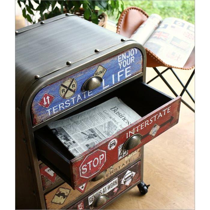 チェスト アメリカン アイアン おしゃれ レトロ ナイトテーブル