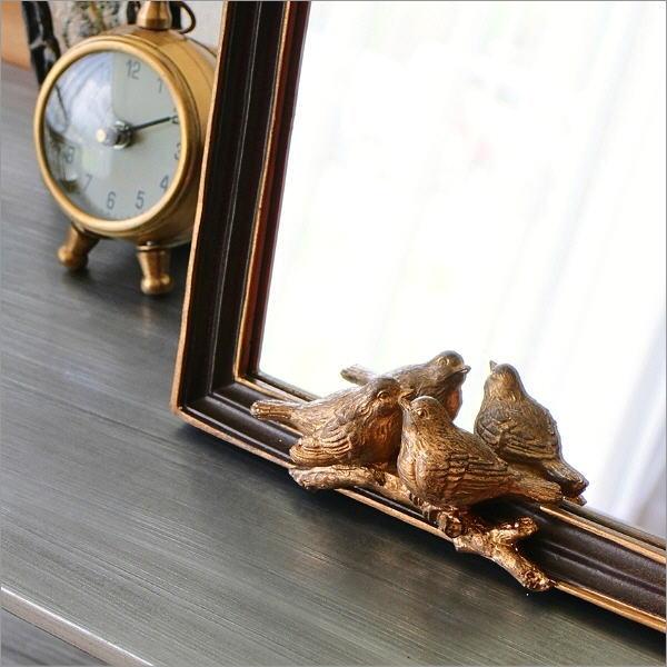 鏡 スタンドミラー バード おしゃれ かわいい 卓上ミラー 置き型