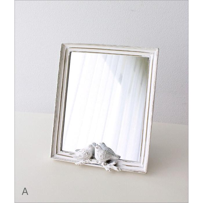 鏡 スタンドミラー バード おしゃれ かわいい 卓上ミラー 置き型