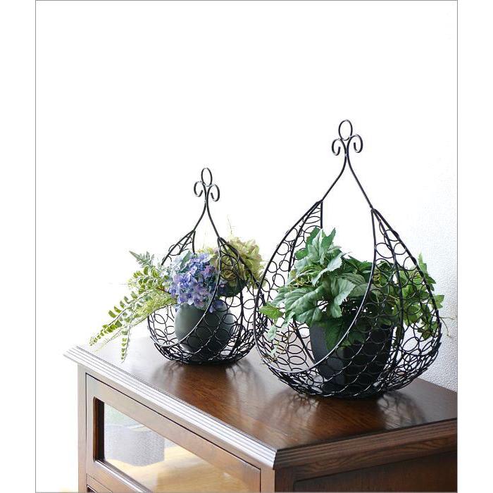 花デザイン アイアン製バスケット