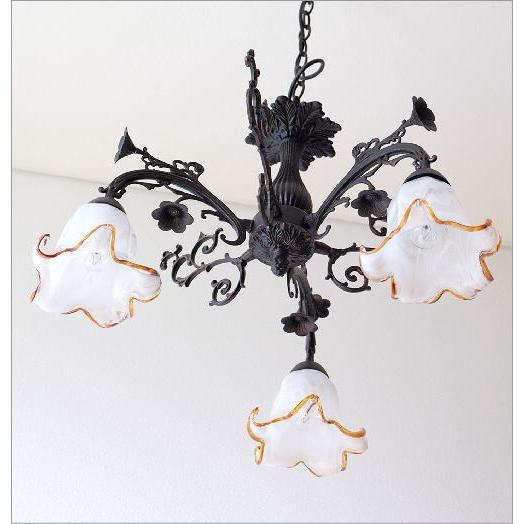 春の最新作 送料無料 シャンデリア アンティーク 3灯 おしゃれ アイアン ガラス リリーシャンデリア3灯 最安値に挑戦 Starliv In