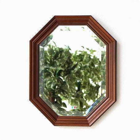八角鏡 壁掛けミラー ウォールミラー アンティーク クラシック 木製