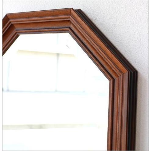 八角鏡 壁掛けミラー ウォールミラー アンティーク クラシック 木製