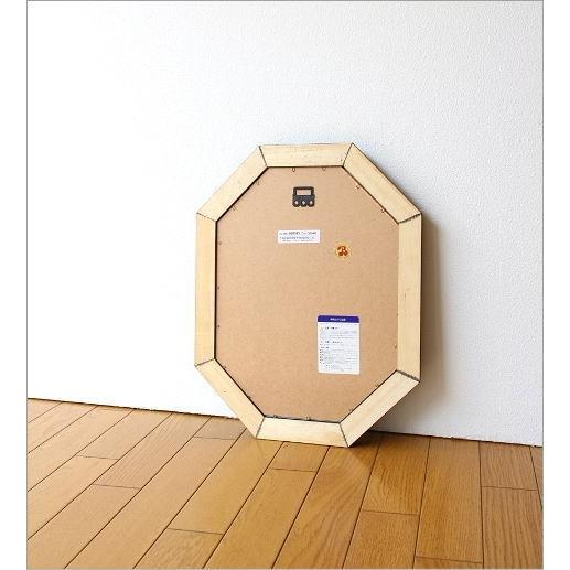 八角鏡 壁掛けミラー ウォールミラー アンティーク クラシック 木製