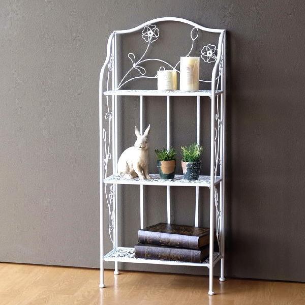 棚 シェルフ アイアン 3段 スリム 薄型 折りたたみ ホワイト 白