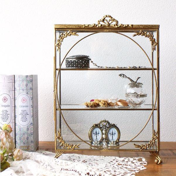 ガラスケース 真鍮 ショーケース アンティーク ゴールド 扉付き