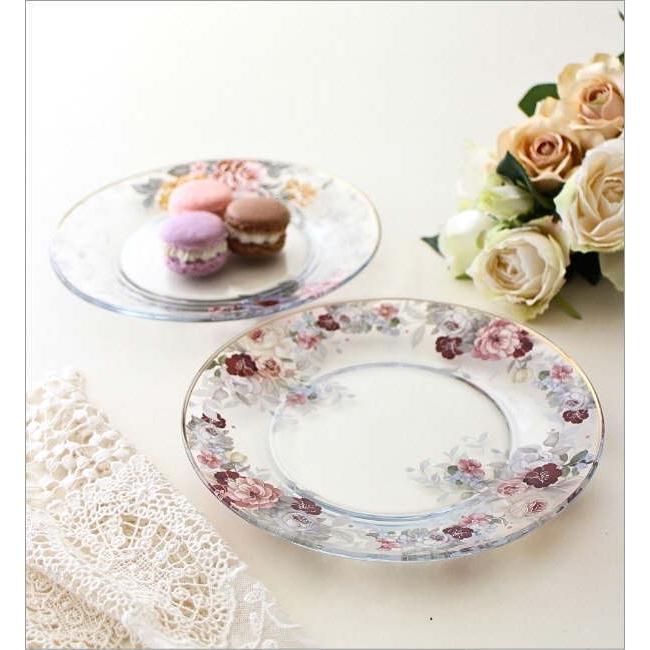 お皿 プレート おしゃれ ガラス 直径20cm かわいい 皿 花柄 ガラス