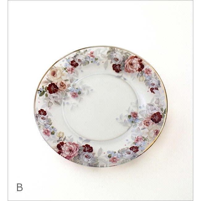 花柄アンティークプレート 直径約20cm お皿 プレート おしゃれ ガラス 直径20cm かわいい 皿 花柄 ガラス