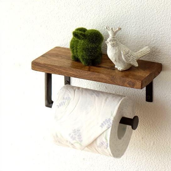 トイレットペーパーホルダー アイアン おしゃれ アンティーク 木製 棚