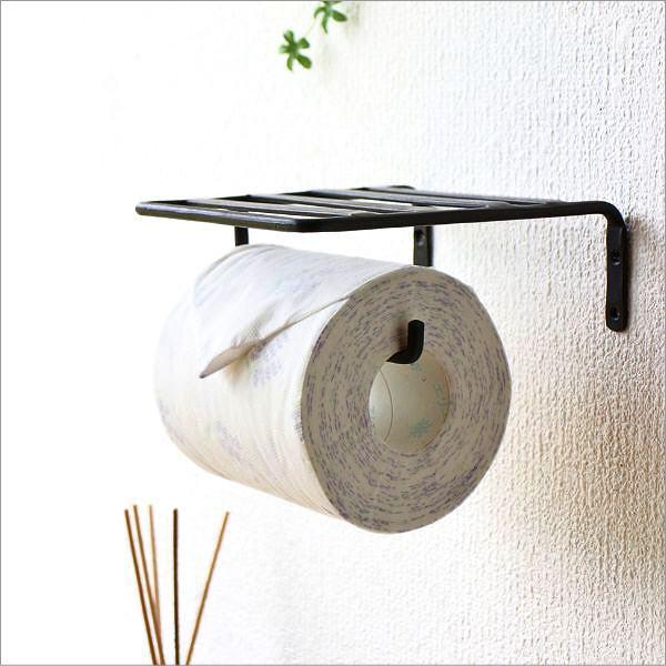 トイレットペーパーホルダー アイアン 棚付き おしゃれ アンティーク