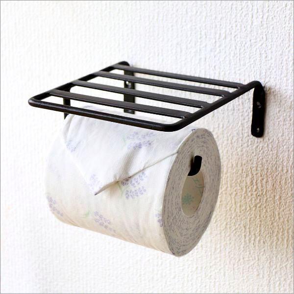 トイレットペーパーホルダー アイアン 棚付き おしゃれ アンティーク