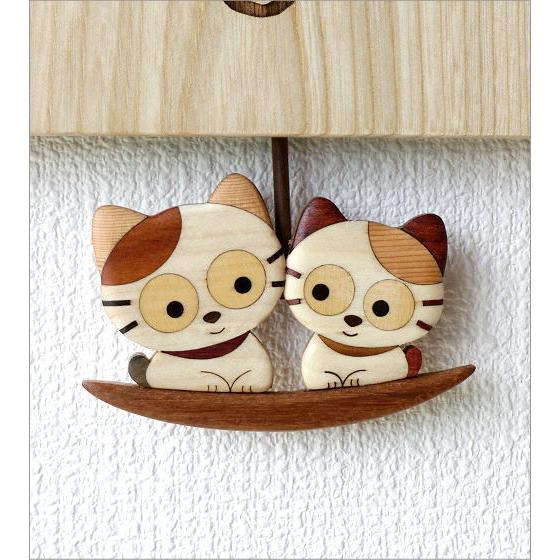 壁掛け時計 壁掛時計 掛け時計 掛時計 おしゃれ ねこ 振り子 天然木