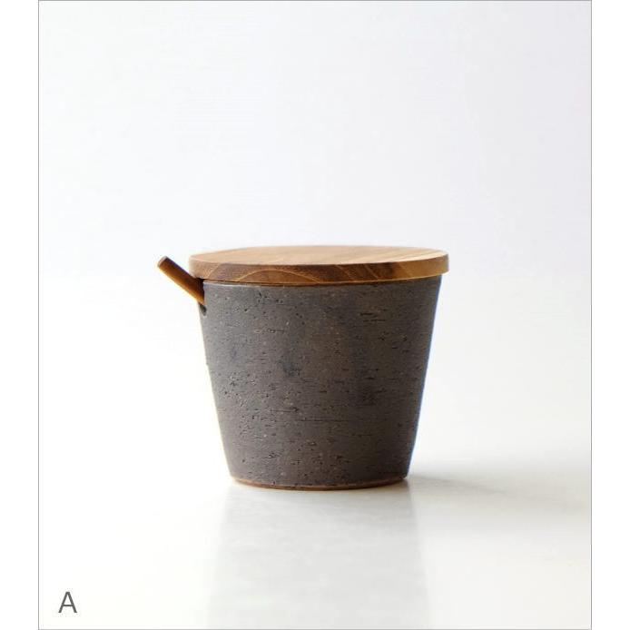 シュガーポット 木製 チーク 陶器 おしゃれ シンプル ナチュラル かわいい 和風 モダン 北欧 デザイン コーヒー 蓋付き 陶器のシュガーポット 2タイプ｜gigiliving｜02