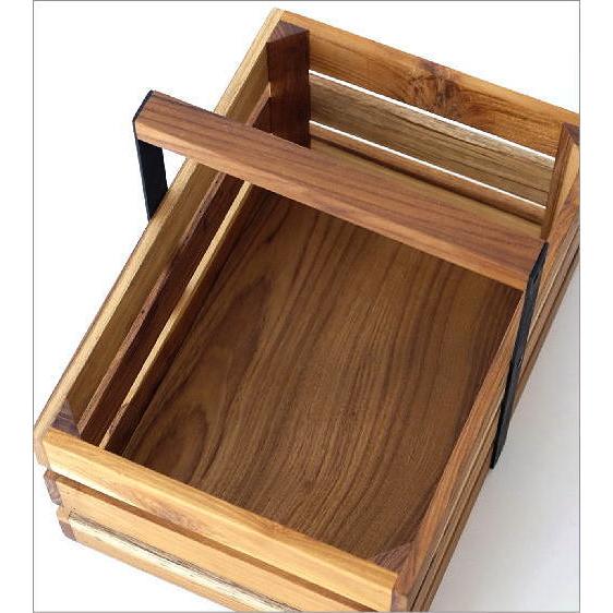 ツールボックス 木製 チーク アイアン 持ち手付き 収納ボックス 小物