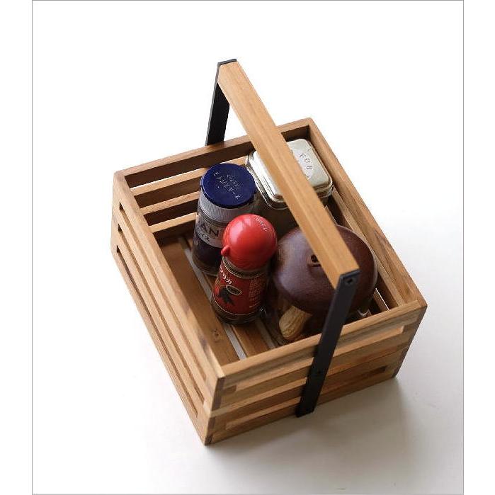 ツールボックス 木製 おしゃれ チーク ウッド 小物入れ ハンドル付き