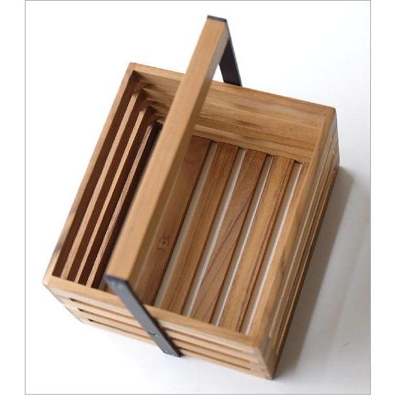 ツールボックス 木製 おしゃれ チーク ウッド 小物入れ ハンドル付き