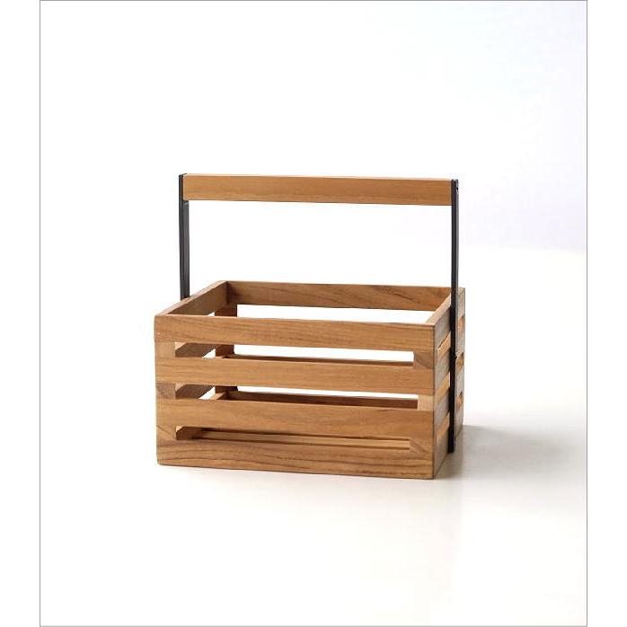 ツールボックス 木製 おしゃれ チーク ウッド 小物入れ ハンドル付き