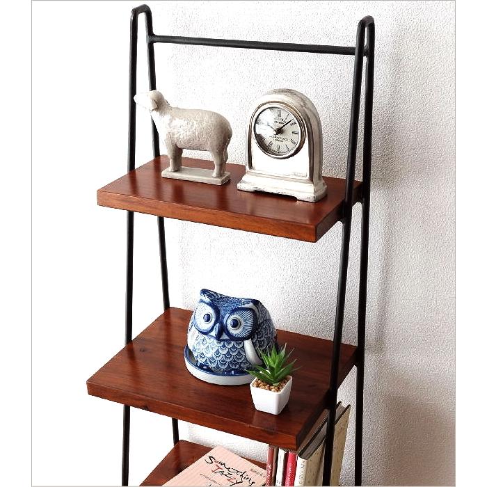 ラダーラック 棚 木製 飾り棚 飾棚 おしゃれ アイアンとアカシアの4段