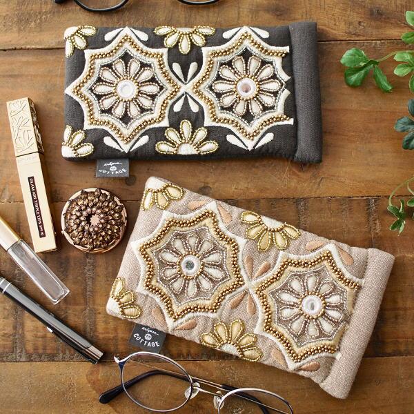【503】ハンドメイド　刺繍メガネケース/フラットポーチ メガネケース めがね入れ 小物入れ ペンケース フラットポーチ