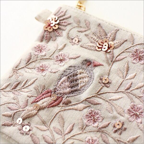 ティッシュポーチ 刺繍 おしゃれ かわいい 花鳥柄 小物入れ ティッシュ