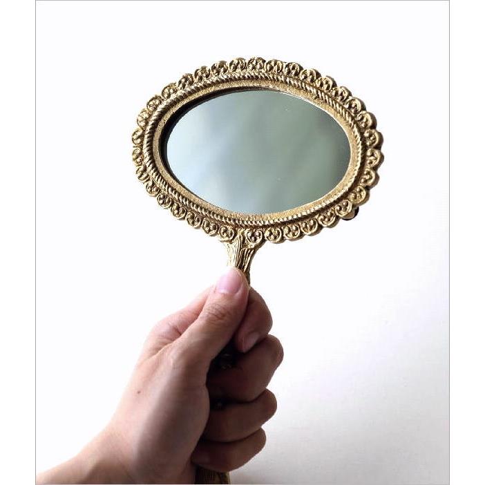 手鏡 ハンドミラー 真鍮 ブラス アンティーク ゴールド おしゃれ 高級
