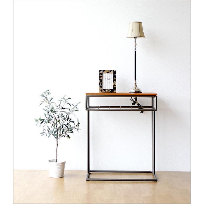 サイドテーブル 木製 アイアン マホガニー材 パソコン ワークテーブル