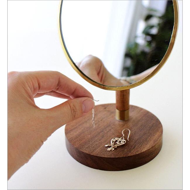 鏡 卓上ミラー メイクミラー アンティーク おしゃれ 木製 丸 ラウンド