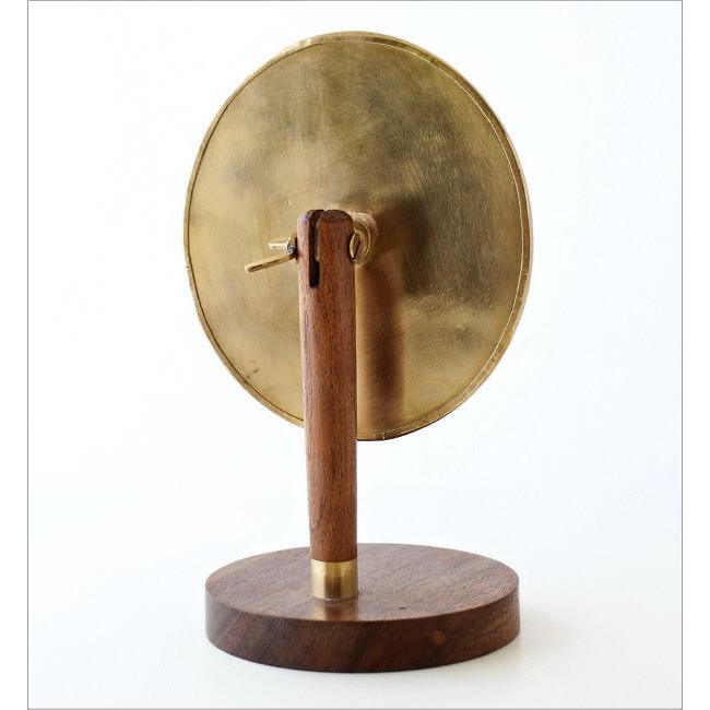 鏡 卓上ミラー メイクミラー アンティーク おしゃれ 木製 丸 ラウンド
