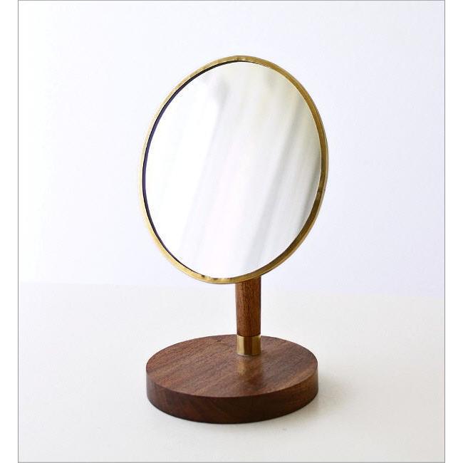 鏡 卓上ミラー メイクミラー アンティーク おしゃれ 木製 丸 ラウンド