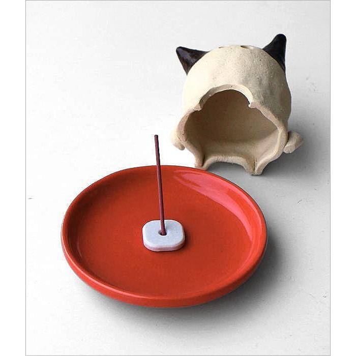 香炉 お香立て 猫 皿付き 陶器 スティック コーン 置物 オブジェ イン